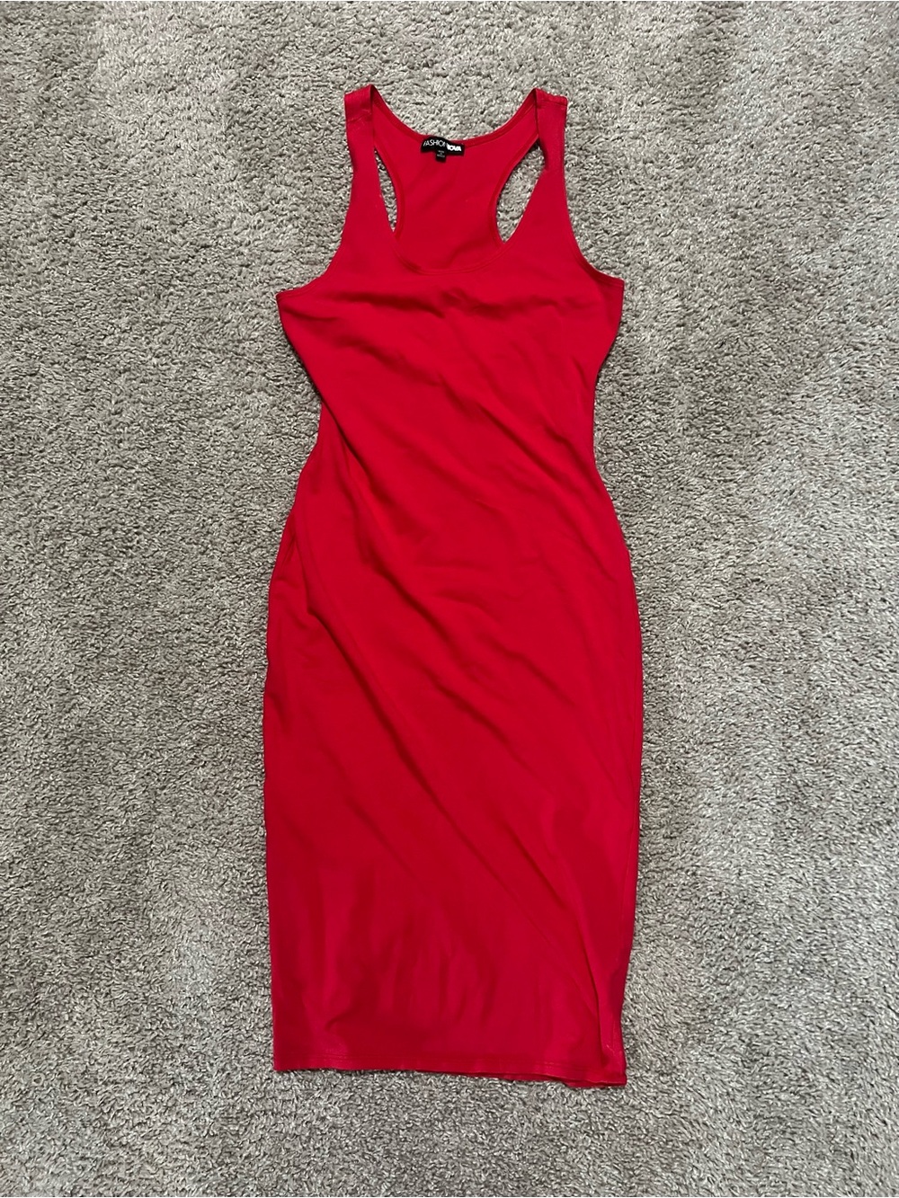 NWOT Fashion Nova Red Racerback Midi Bodycon Dress
